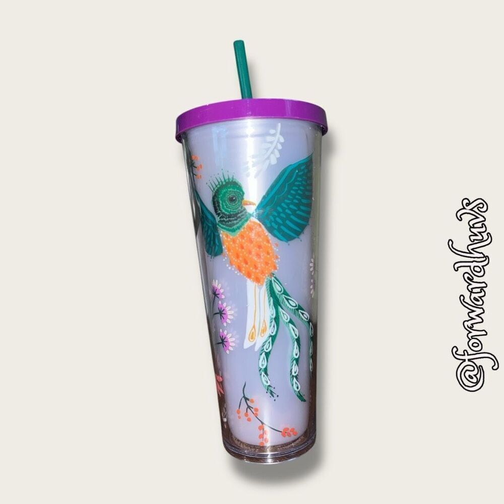 Starbucks Venti 24oz Cold Cup Tumbler – Quetzal Bird and Flower Design